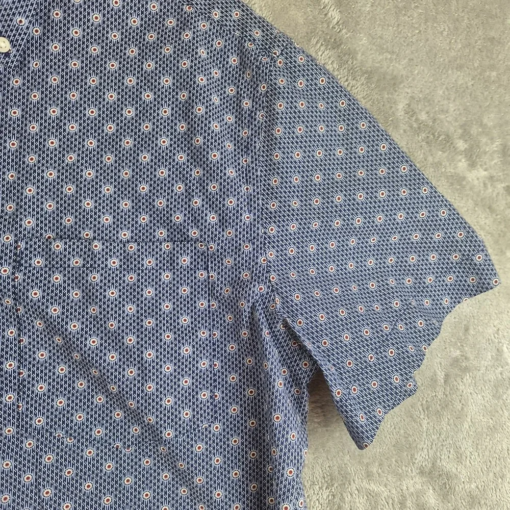 Banana Republic Shirt Mens Large Blue White Geometric Stretch Soft Wash Slim Fit